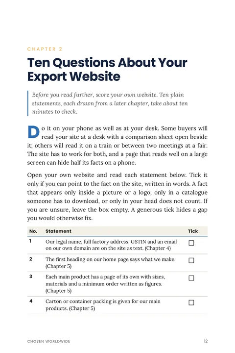 Page 12 of Chosen Worldwide: Ten questions about your export website