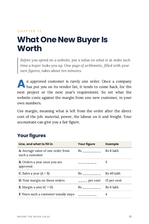 Page 61 of Before the Buyer Calls: What one new buyer is worth