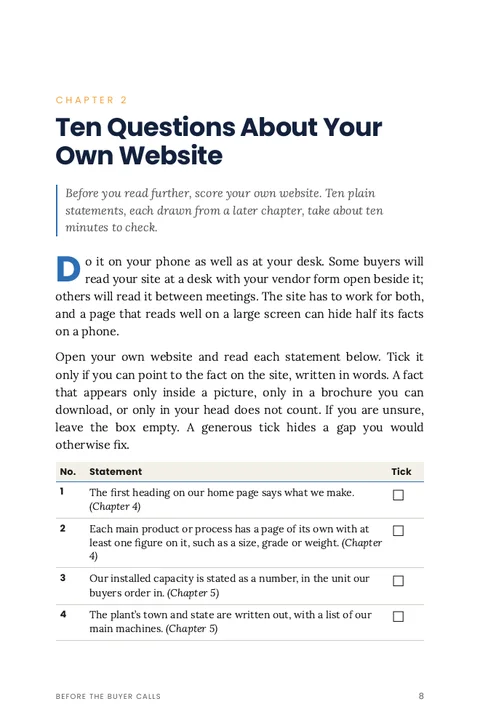 Page 8 of Before the Buyer Calls: Ten questions about your own website